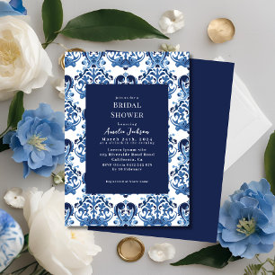 Something blue chinoiserie pattern Bridal shower  Invitation