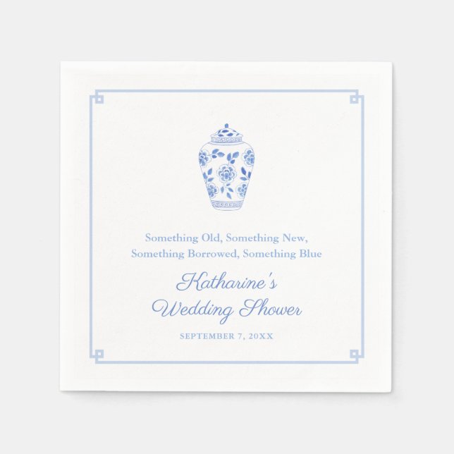 Something Blue Chinoiserie Wedding Bridal Shower Napkin (Front)