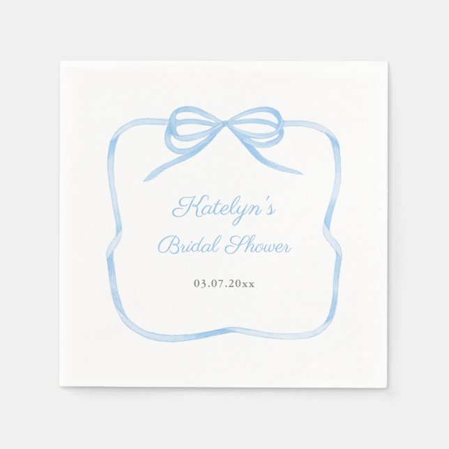 Something Blue Coquette Bow Bridal Shower Party Napkin (Front)
