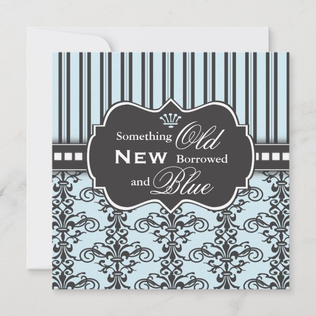 Something Blue Damask & Stripe Bridal Shower Invitation (Front)