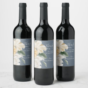 SOMETHING BLUE - Elegant Floral on Blue Wedding  Wine Label