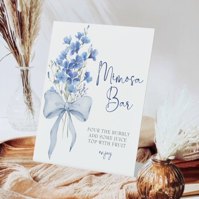 Something Blue Elegant Mimosa Bar Bridal Shower Pedestal Sign (Creator Uploaded)