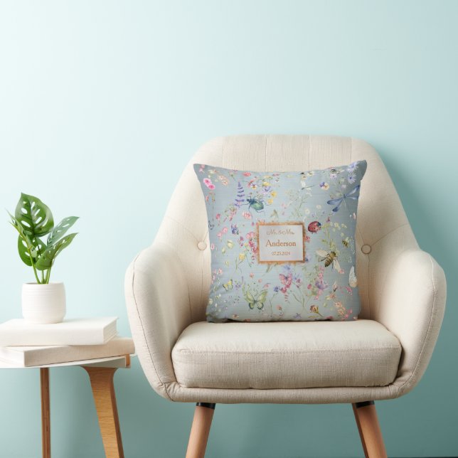 Something Blue Elegant Wildflower Mr and Mrs  Cushion (Chair)