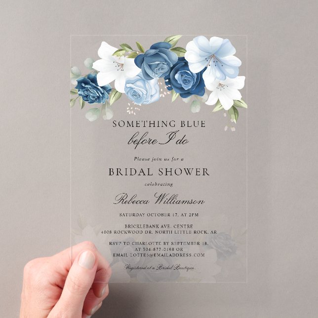 Something Blue Floral Before I Do Bridal Shower Acrylic Invitations (Insitu (Handheld))