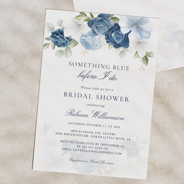 Something Blue Floral Before I Do Bridal Shower Invitation (Something Blue Before I Do Floral Watercolor Bridal Shower Invitation)
