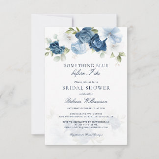 Something Blue Floral Before Photo Bridal Shower Invitation