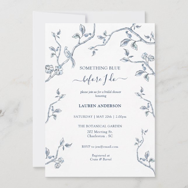 Something Blue Floral Blue Bridal Shower Invitation (Front)
