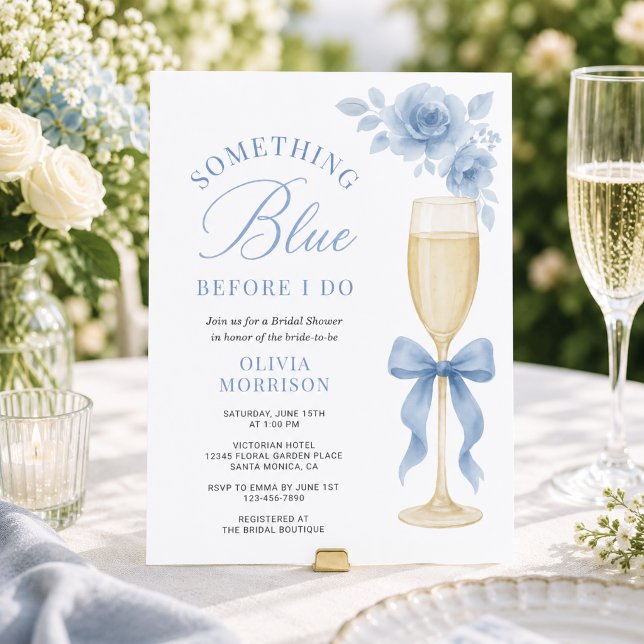 Something Blue Floral Bow Bridal Shower  Invitation (Creator Uploaded)