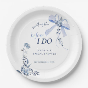 Something Blue Floral Bow Bridal Shower Paper Plate