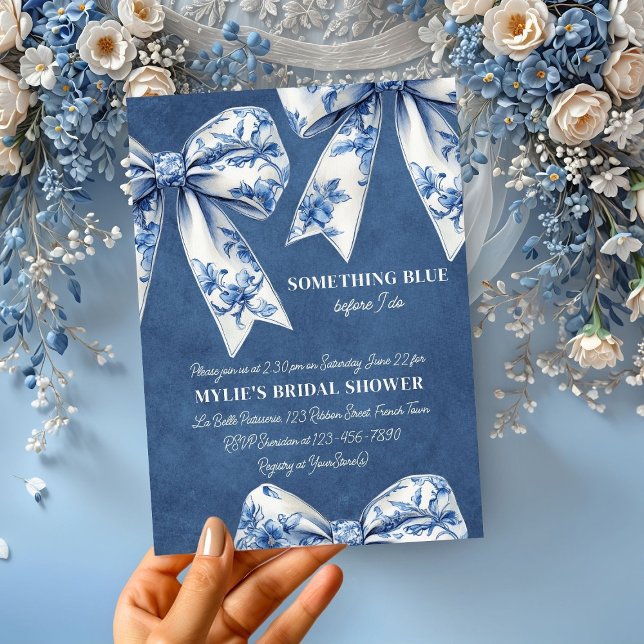 Something Blue Floral Bows Bridal Shower Invitation (Creator Uploaded)