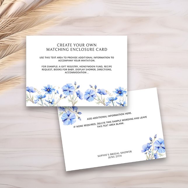 Something Blue Floral Bridal Shower Blank Enclosure Card (Create your own enclosure card to accompany your invitations with any additonal information you want)