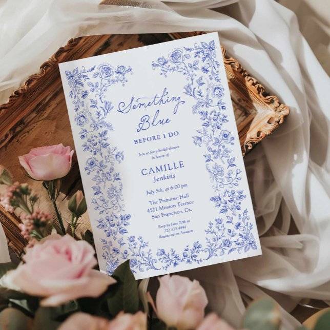 Something Blue Floral Bridal Shower Invitation (Something Blue Bridal Shower Invite)