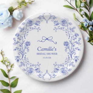Something Blue Floral Bridal Shower Paper Plate