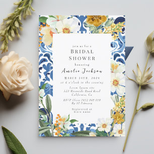 Something blue floral chinoiserie Bridal shower Invitation