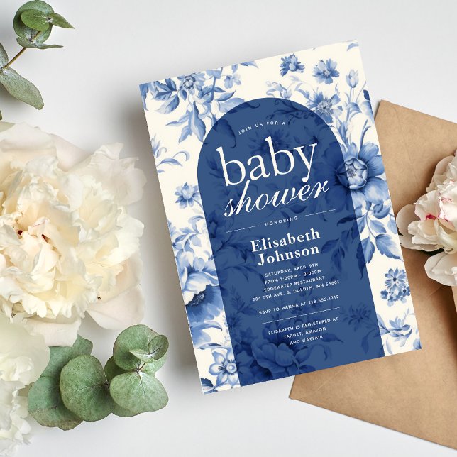 Something Blue Floral French Toile Baby Shower Invitation (Creator Uploaded)
