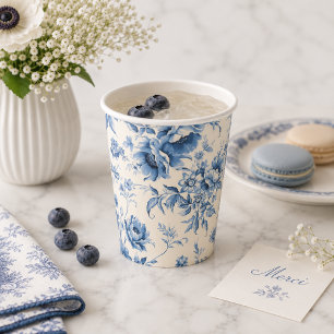 Something Blue Floral French Toile Chinoiserie Paper Cups