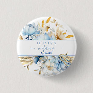 Something Blue Floral Gold Wedding Shower 3 Cm Round Badge