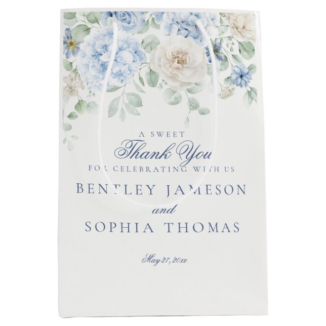 Something Blue Floral Hydrangea Wedding Favour Medium Gift Bag (Front)