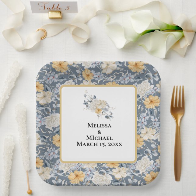 SOMETHING BLUE FLORAL PATTERN PAPER PLATE (Wedding)