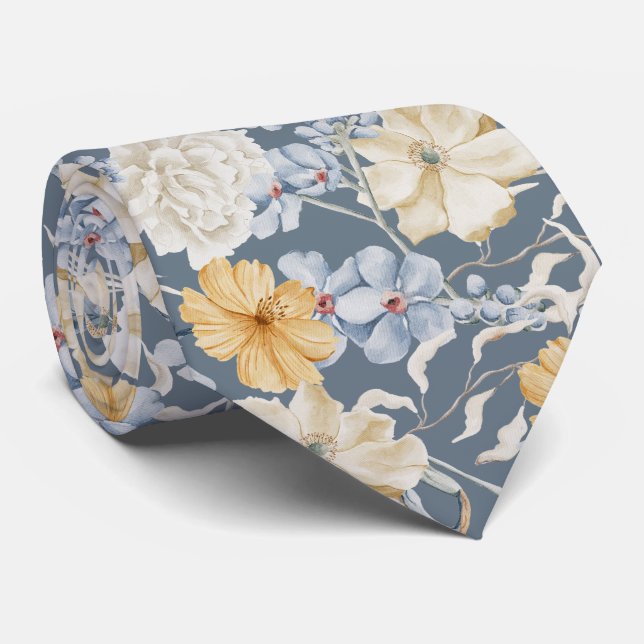 SOMETHING BLUE FLORAL PATTERN Wedding Tie (Rolled)