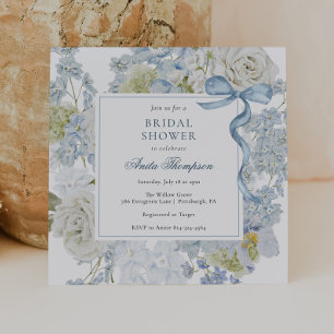 Something Blue Floral Ribbon Bridal Shower Invitation