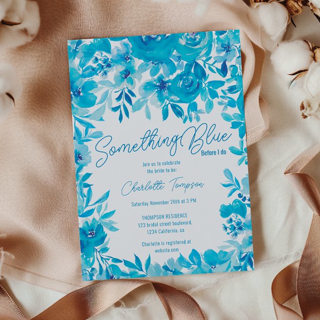 Something blue floral watercolor bridal shower invitation (Something blue floral watercolor bridal shower invitation)