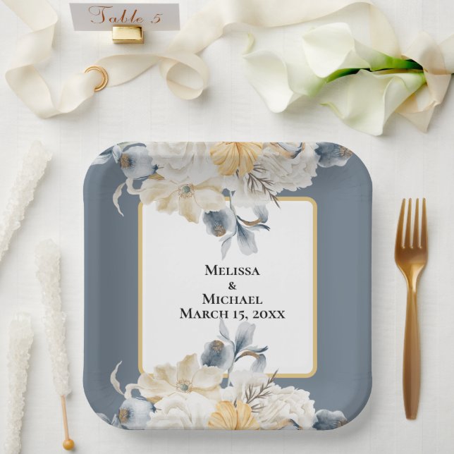 SOMETHING BLUE FLORAL WEDDING on BLUE Paper Plate (Wedding)