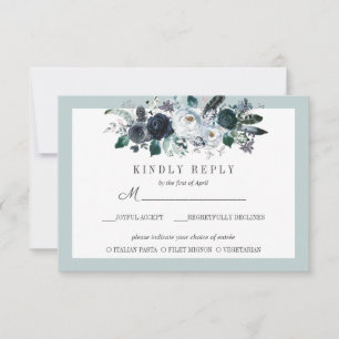 Something Blue Floral Wedding RSVP MEAL option Card