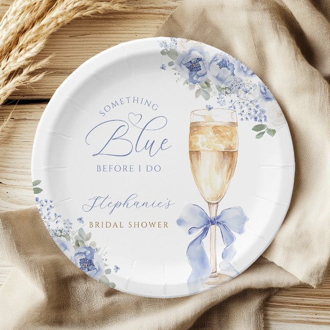 Something Blue Florals Bow Bridal Shower Paper Plate (Creator Uploaded)