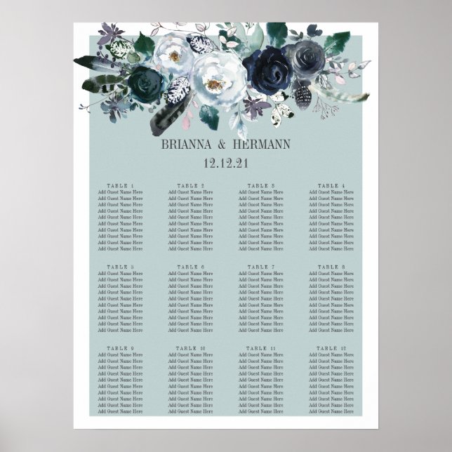 Something Blue |  Flower Wedding Seating Chart (Front)