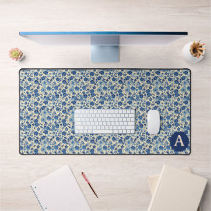 Something Blue Flowers with Monogram Desk Mat