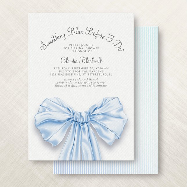 Something Blue French Bow Coquette Bridal Shower Invitation (Creator Uploaded)