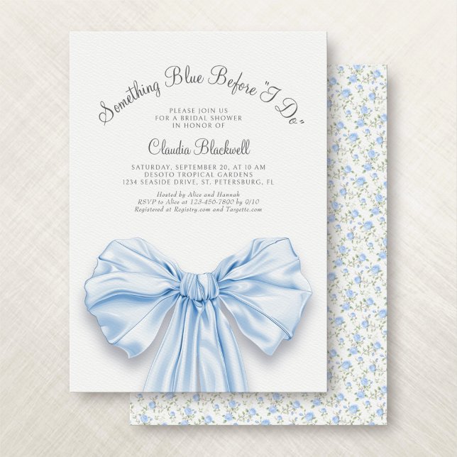Something Blue French Bow Coquette Bridal Shower Invitation (Creator Uploaded)
