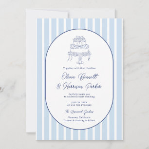 Something Blue Hand Drawn Cake Stripe Wedding Invitation