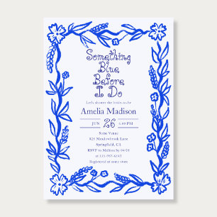Something Blue Hand Drawn Flower Bridal Shower Invitation