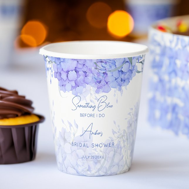 Something blue hydrangea bridal shower printed paper cups (Something blue hydrangea bridal shower personalized printed paper cups bridal shower decor)