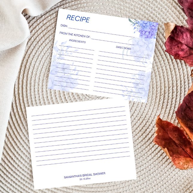 Something blue hydrangea bridal shower recipe (Something blue hydrangea floral bridal shower recipe card)