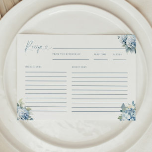 Something Blue Hydrangea Bridal Shower Recipe Card