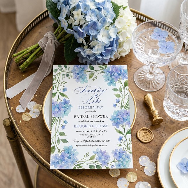 Something Blue Hydrangea Floral Wreath Bridal  Invitation (Creator Uploaded)