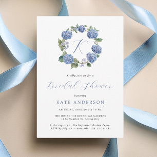Something Blue Hydrangeas Monogram Bridal Shower Invitation