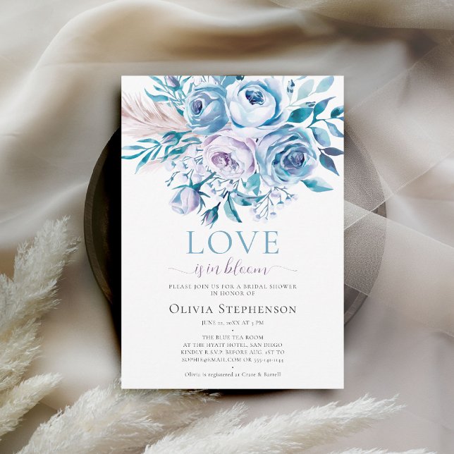 Something Blue Lavender Ombre Roses Bridal Shower Invitation (something blue bridal shower invitation floral roses boho pampas grass love in bloom dusty blue)