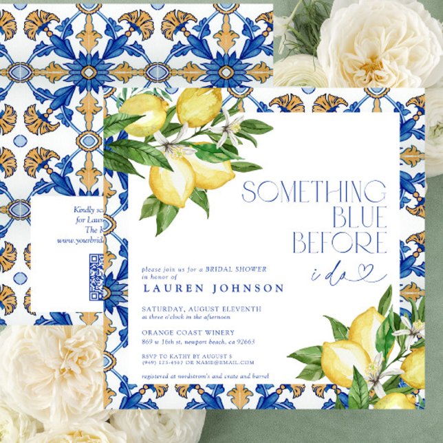 Something Blue Lemon Moroccan QR Bridal Shower Invitation (Creator Uploaded)
