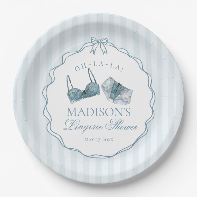 Something Blue Lingerie Shower Bachelorette Bridal Paper Plate (Front)