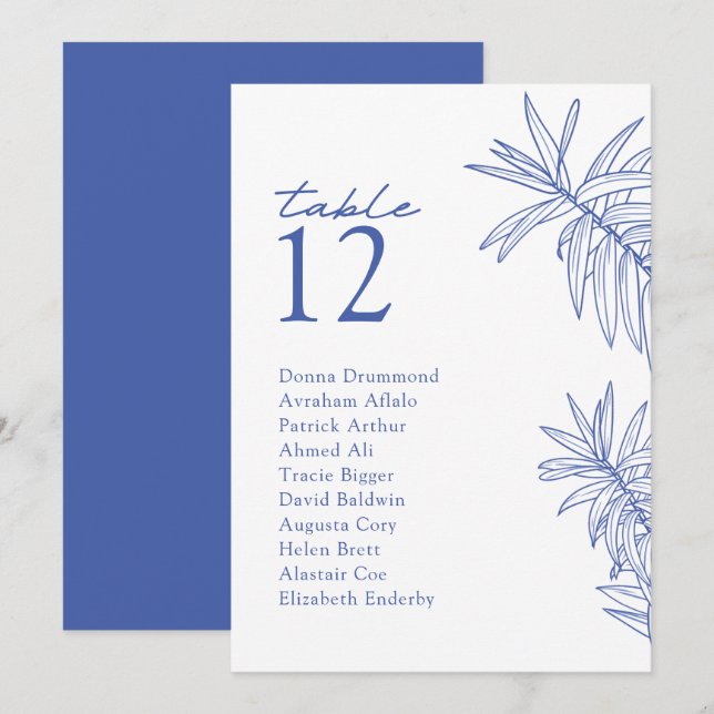 Something Blue Modern Botanical Table Seating Card (Front/Back)