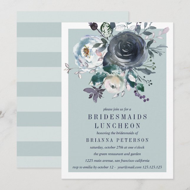 Something Blue | Peony Flower Bridesmaid Luncheon Invitation (Front/Back)