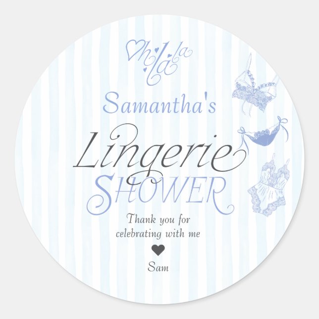 Something Blue Preppy Lace Lingerie Bridal Shower Classic Round Sticker (Front)