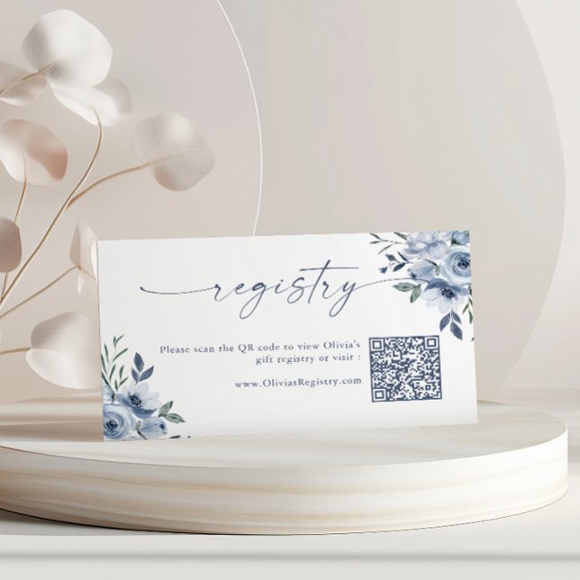Something Blue QR Code Gift Registry Floral Card (Creator Uploaded)