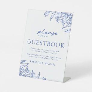 Something Blue Simple Botanical Guestbook   Pedestal Sign