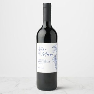 Something Blue Simple Botanical Mr & Mrs Wedding Wine Label