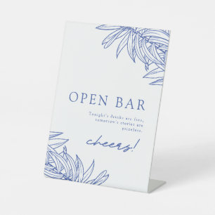 Something Blue Simple Botanical Open Bar Pedestal Sign